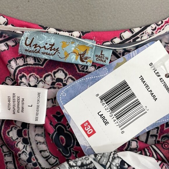 Unity Travel Para Dress NWT Paisley Beaded Short Sleeve Pink Black Size Large L - Picture 13 of 16